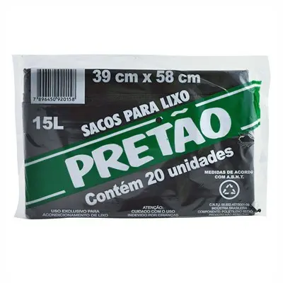 SACO PARA LIXO PRETÃO 15L 20 UNIDADES