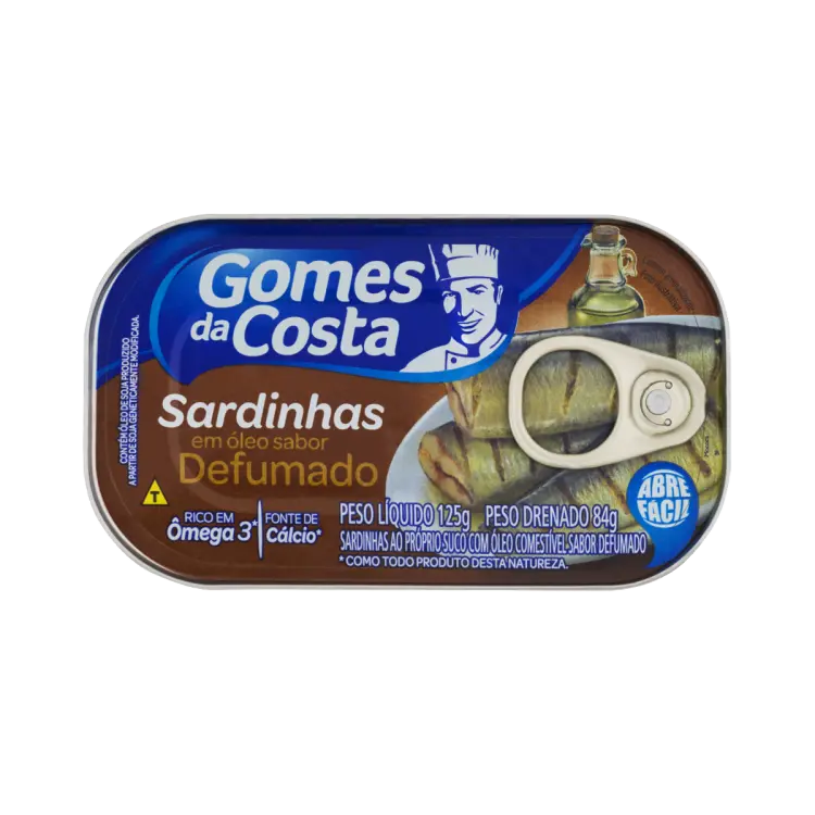 SARDINHA GOMES DA COSTA COM ÓLEO SABOR DEFUMADO 125 GRAMAS