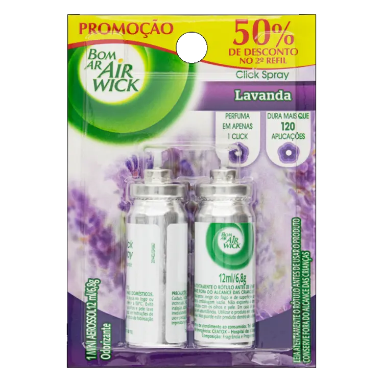 BOM AR CLICK SPRAY LAVANDA REFIL 50% DESCONTO NA SEGUNDA UNIDADE 12 ML