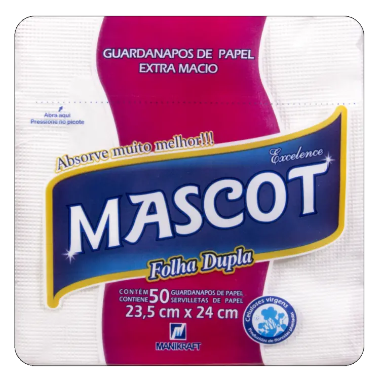 GUARDANAPO MASCOT FOLHA DUPLA 23,5X24CM COM 50 UN