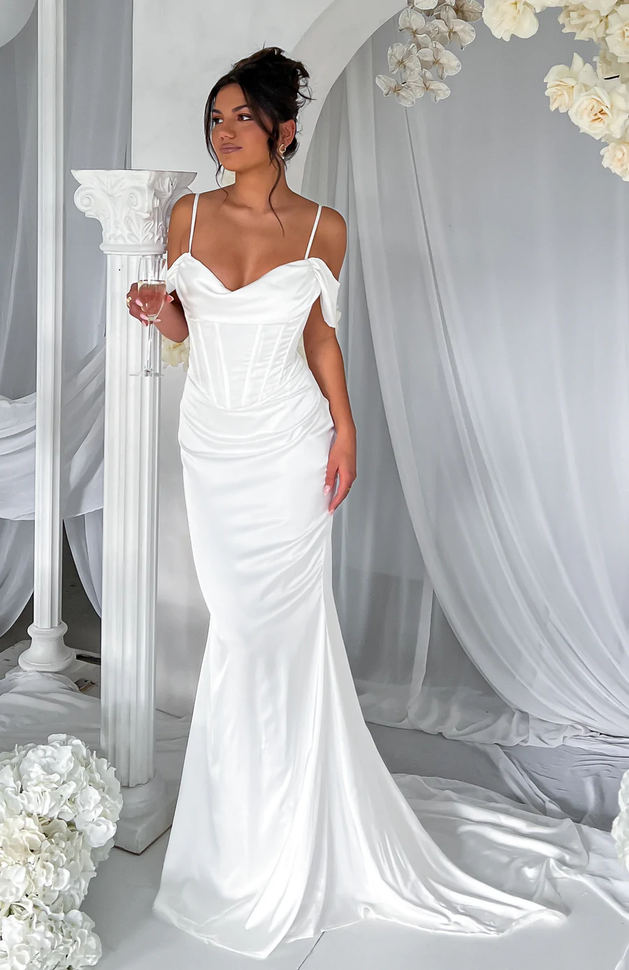 An Ancient Greek Inspired Wedding high class satin maxi dress