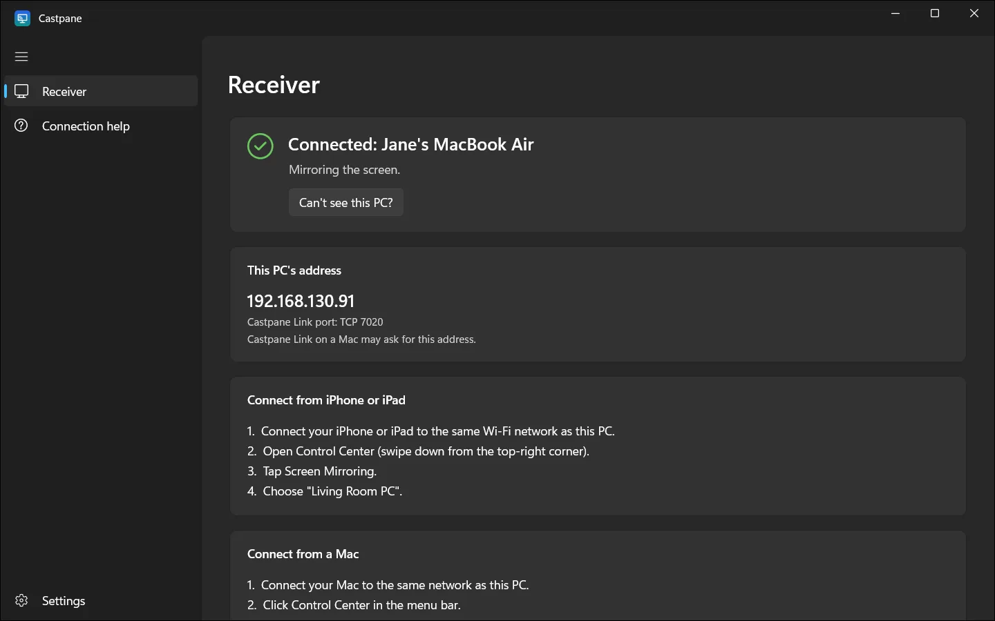 Castpane screenshot 1