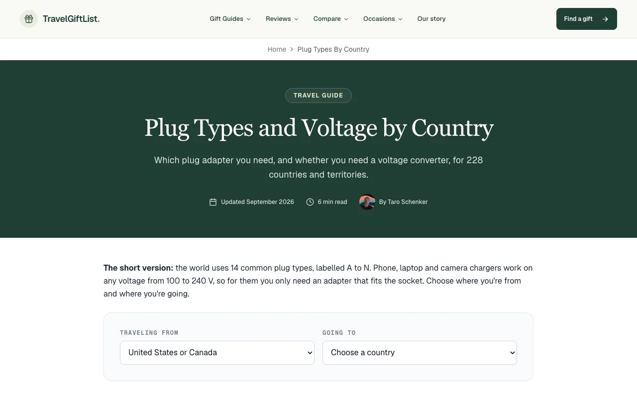 TravelGiftList Plug Types by Country screenshot 1