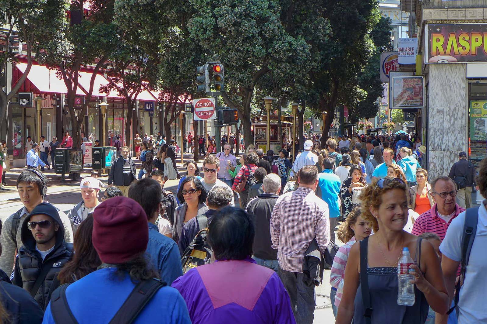 Crowd of pedestrians on a city street