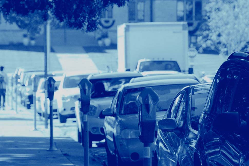A line of parked cars