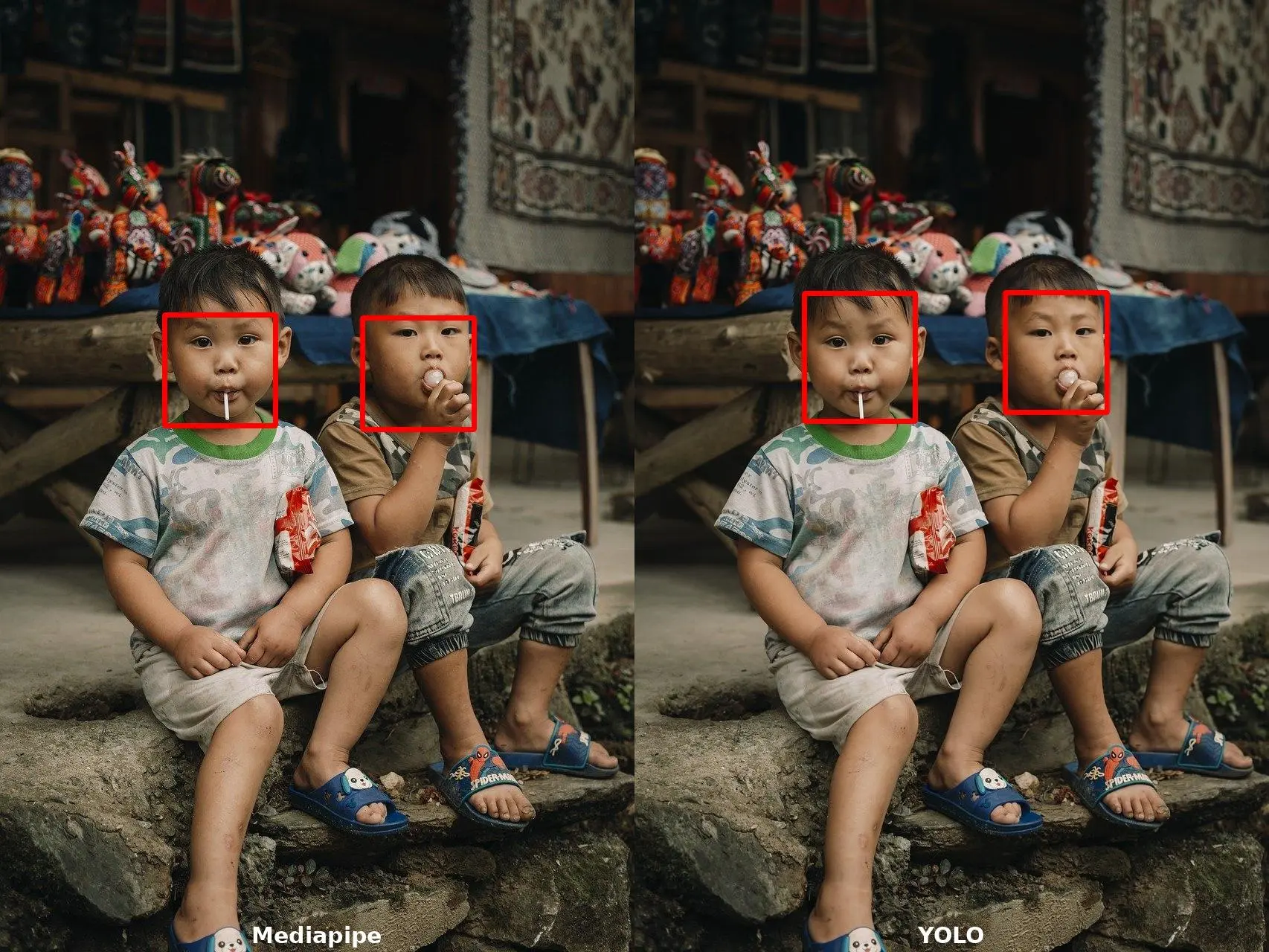 Comparison of YOLO and MediaPipe face detection on children