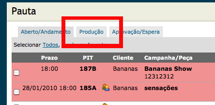 Aba produção na pauta