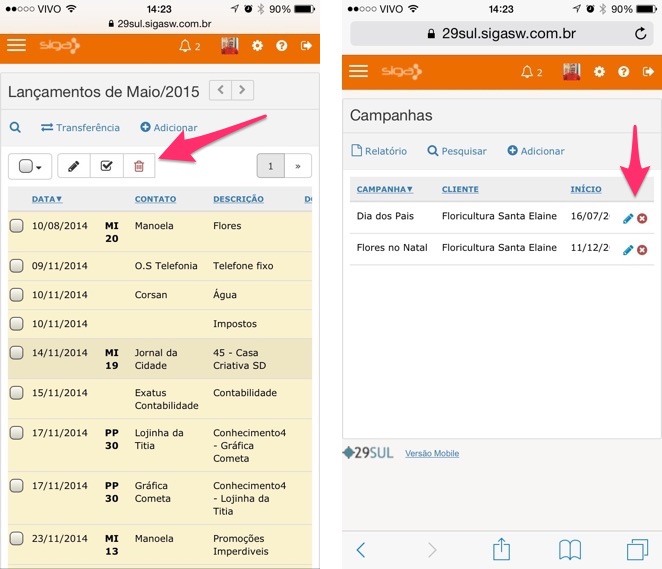 Alterar em bloco e icones de edição