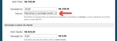 Comissão a cobrar do cliente