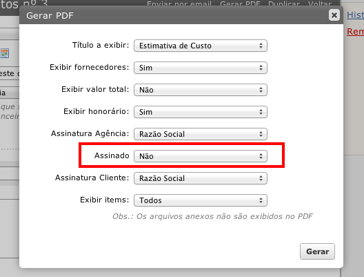 Opção de PDF assinado