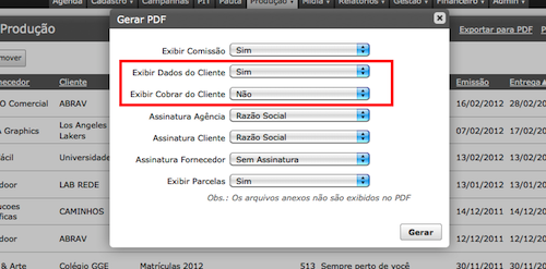 Opções de exibir dados no PDF