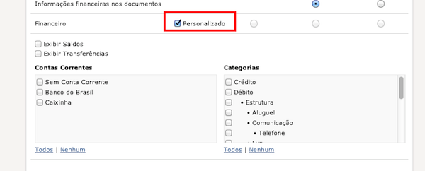 Permissões personalizadas do financeiro