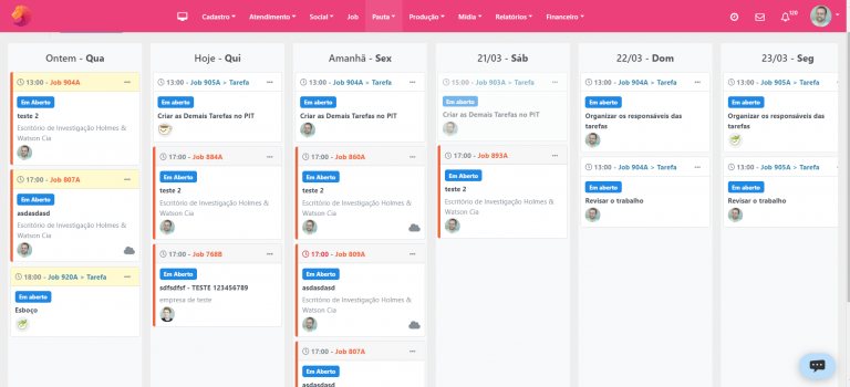Jobs e tarefas na Pauta Kanban