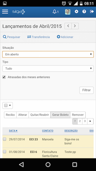 Tela de lançamentos responsiva