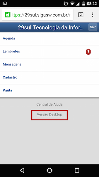 Versão mobile do SiGA