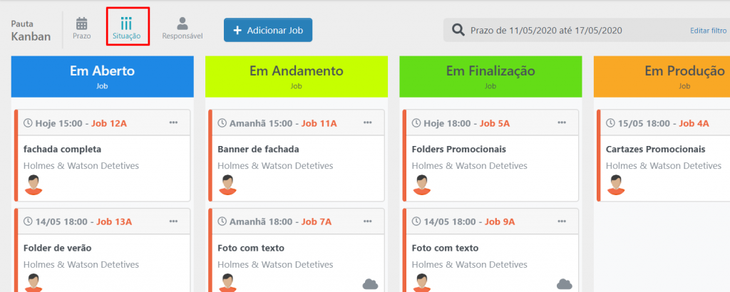 Pauta kanban por situação