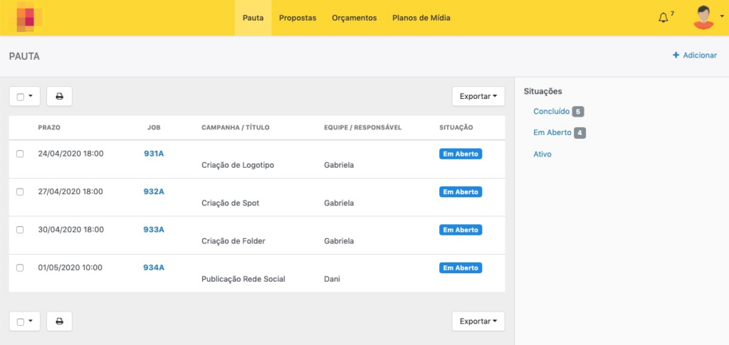 Pauta para o cliente acompanhar os jobs dentro do SiGA.