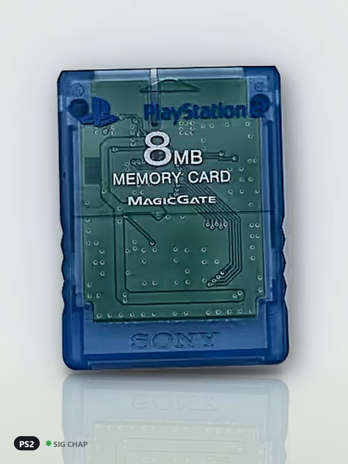 Memory Card PS2 8MB Sony MagicGate (azul translúcido), PS2, foto real da unidade