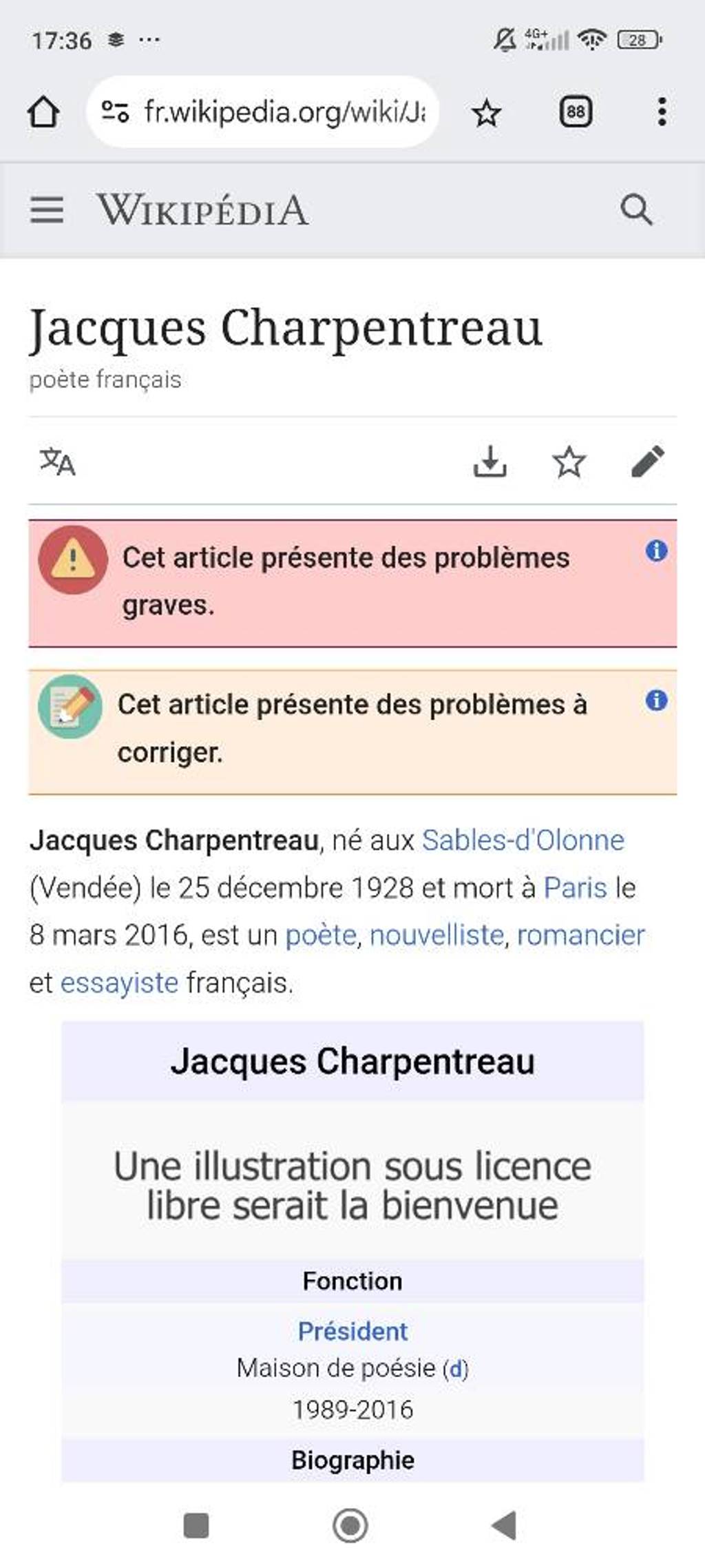 Demande d'une rue dédiée à Jacques Charpentreau.