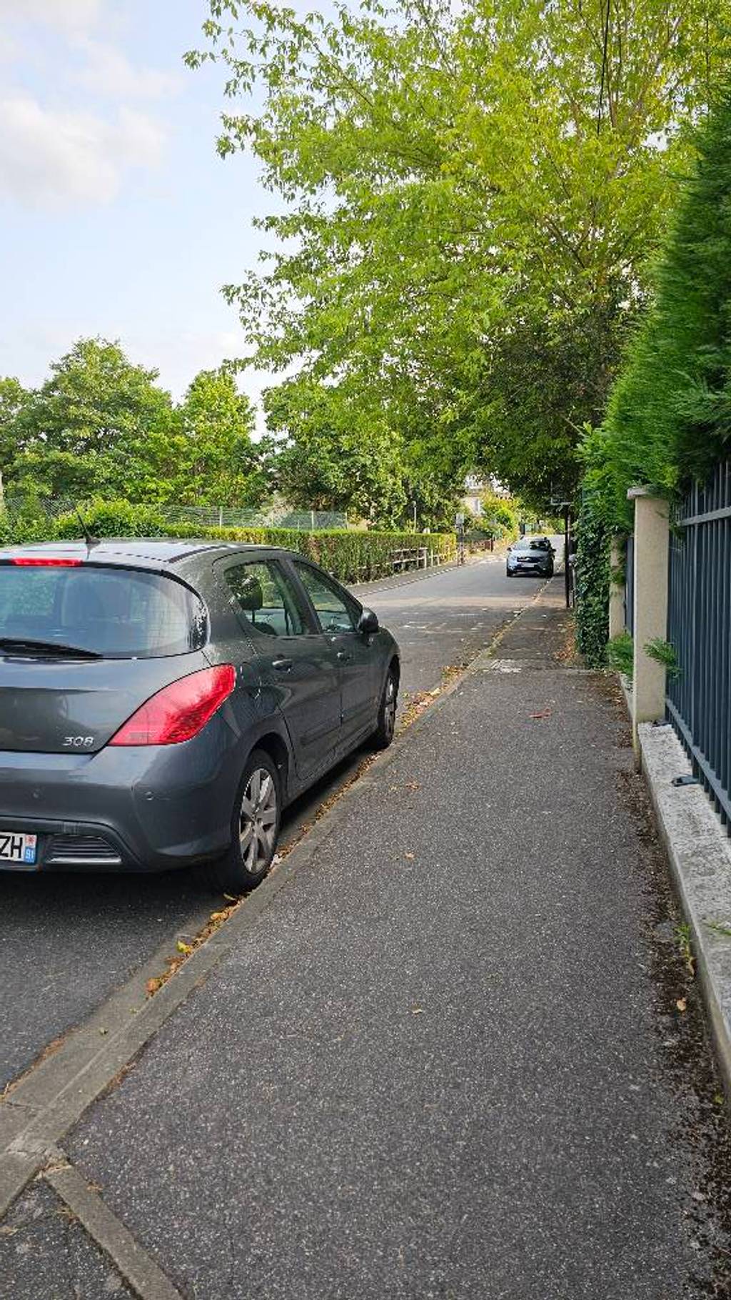 Voiture garée sur trottoir, gêne circulation.