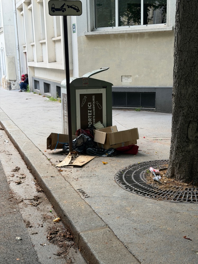 Signalement Bac de tri encombré cartons plastiques