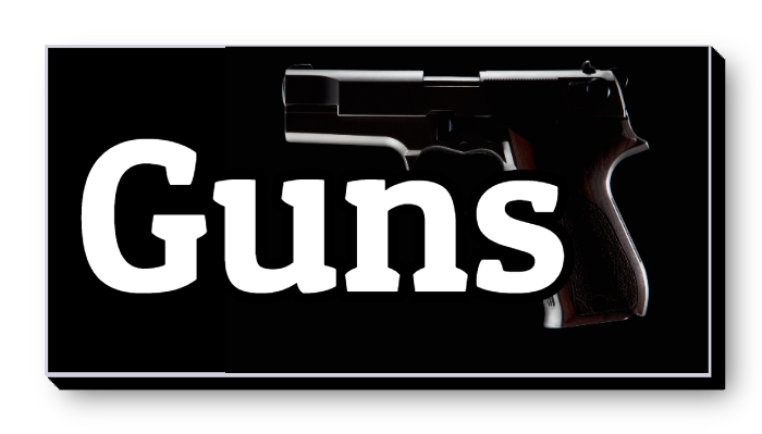 Guns Rectangle sign lit with LEDs