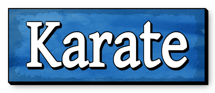 Blue Karate sign lit with LEDs