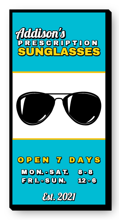 Addison's Prescription Sunglasses Single Face Lit  Cabinet Sign