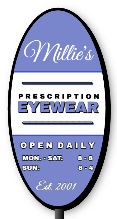 Millie's Prescription Eyewear Double Faced Lit Shaped Cabinet Sign