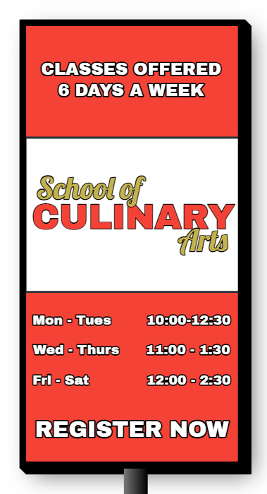 School of Culinary Arts Double Faced Lit Cabinet Sign