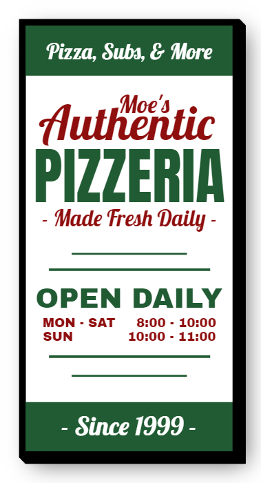 Authentic Pizzeria Single Face Lit Cabinet Sign