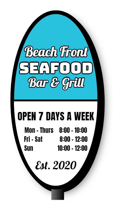 Beach Front Seafood Bar & Grill Double Faced Lit Shaped Cabinet Sign