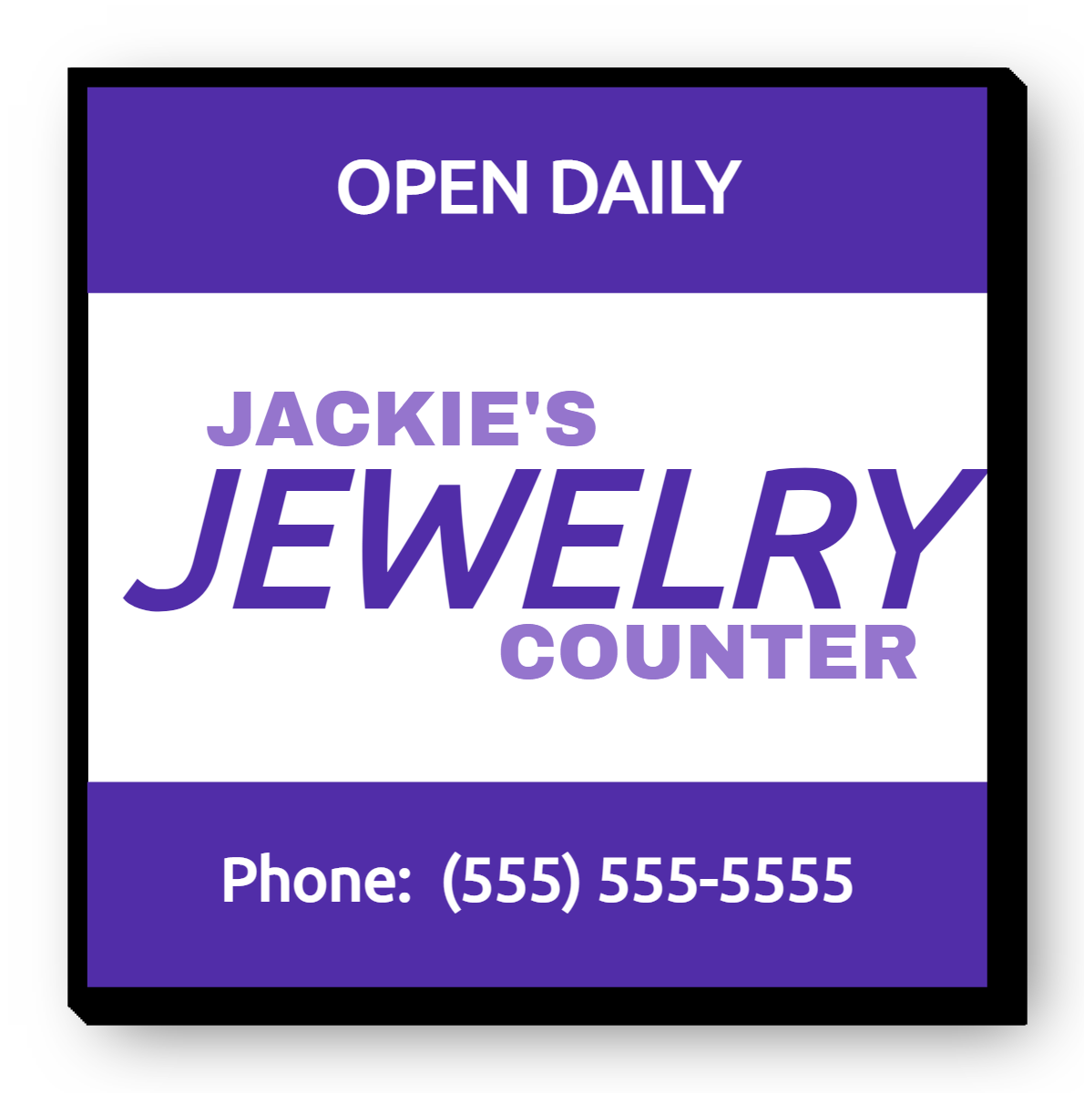 Jackie's Jewelry Counter Single Face Lit Cabinet Sign
