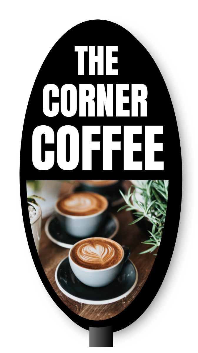 The Corner Coffee Double Faced Lit Shaped Cabinet Sign