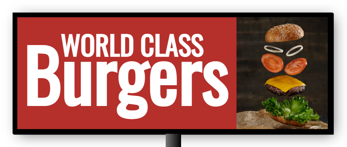 World Class Burgers Double Faced Lit Cabinet Sign