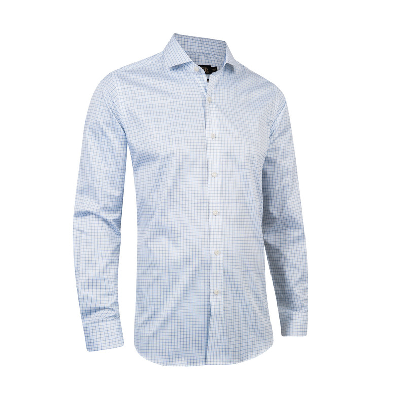 Two Ply White/Blue Check Business Shirt