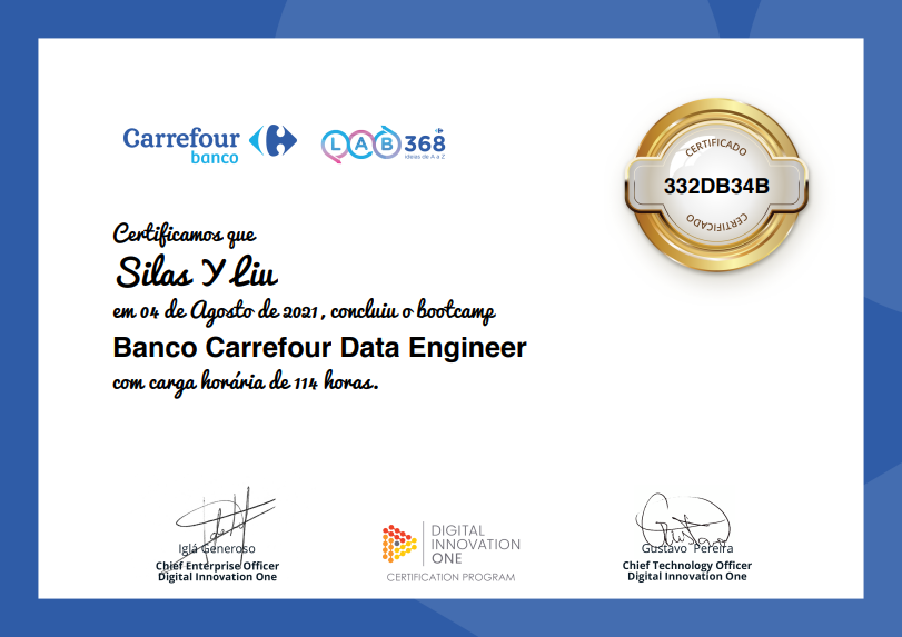 Digital Innovation One — Banco Carrefour Data Engineer certificate