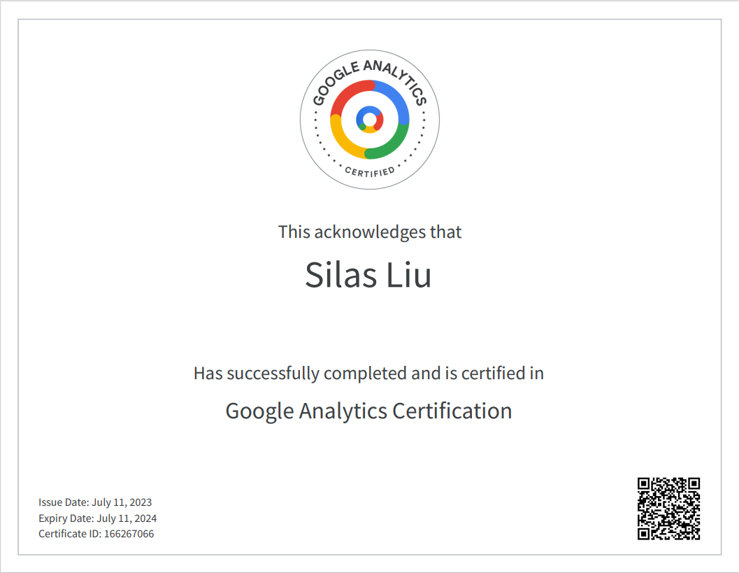 Google Skillshop — Google Analytics Certification certificate