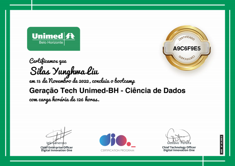 Digital Innovation One — Unimed-BH Data Science certificate