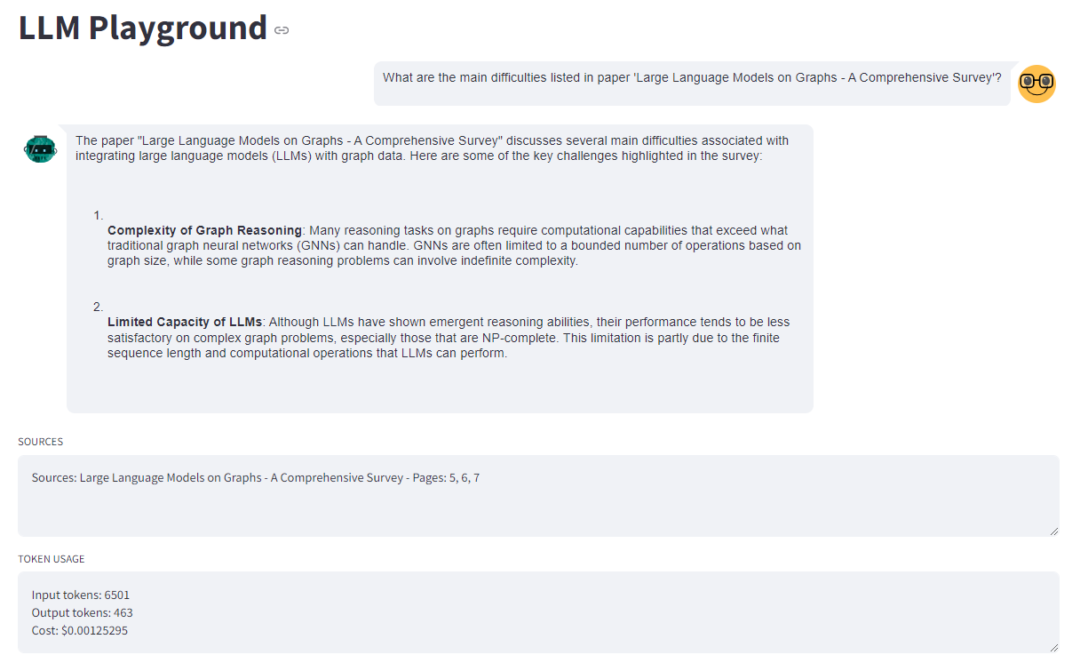 Interface with Q&A and usage cost