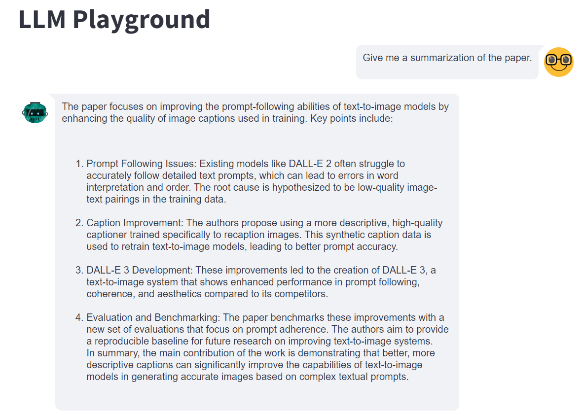 Interface developed for LLM with RAG