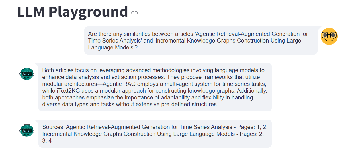 Interface developed for LLM with RAG
