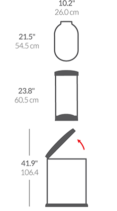 45L Slim Step Can with Plastic Lid dimensions