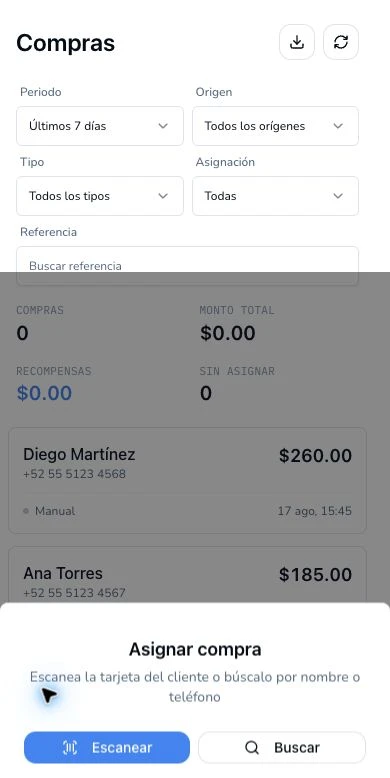 Ventana para asignar una compra a un cliente