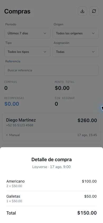Detalle de una compra con la lista de productos