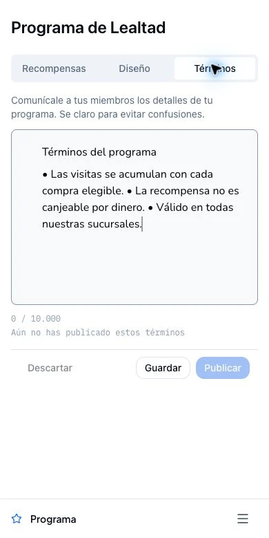 Editor de términos y condiciones del programa