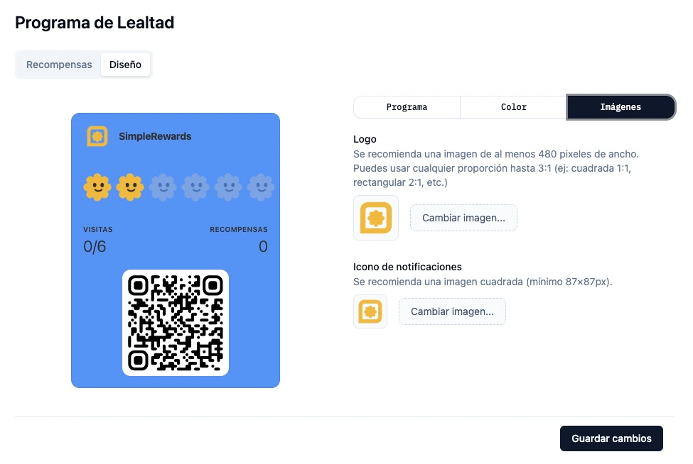 Sección de imágenes con el logo y el icono cargados