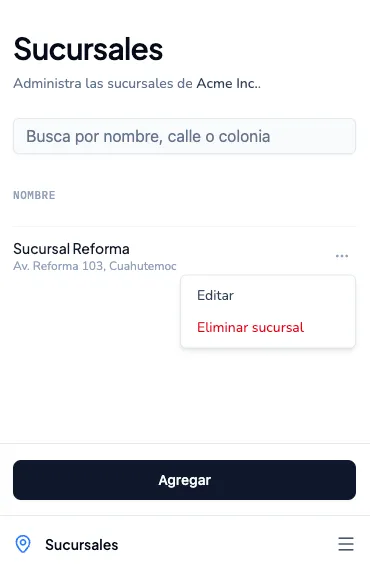 Menú de acciones con la opción Editar resaltada