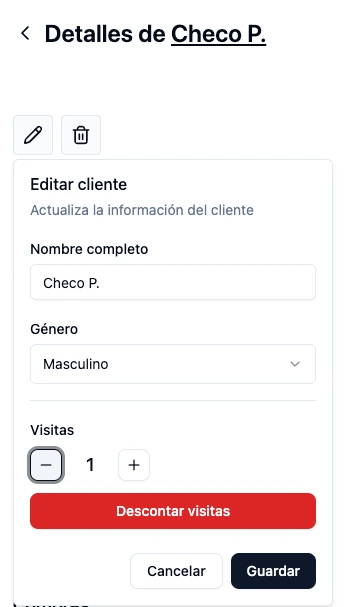 Ventana para deducir visitas con el motivo