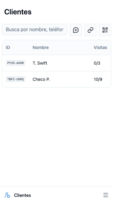 Panel de Clientes con la barra de búsqueda y la lista de clientes